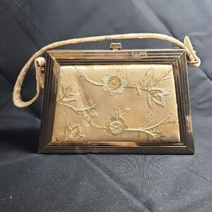 Elegant Gold Floral Embroidered Clutch